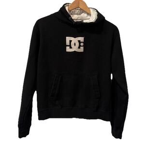 DC Shoe Co Women Black Logo Sparkles Pullover Hoodie Skate Size Large-Y2K